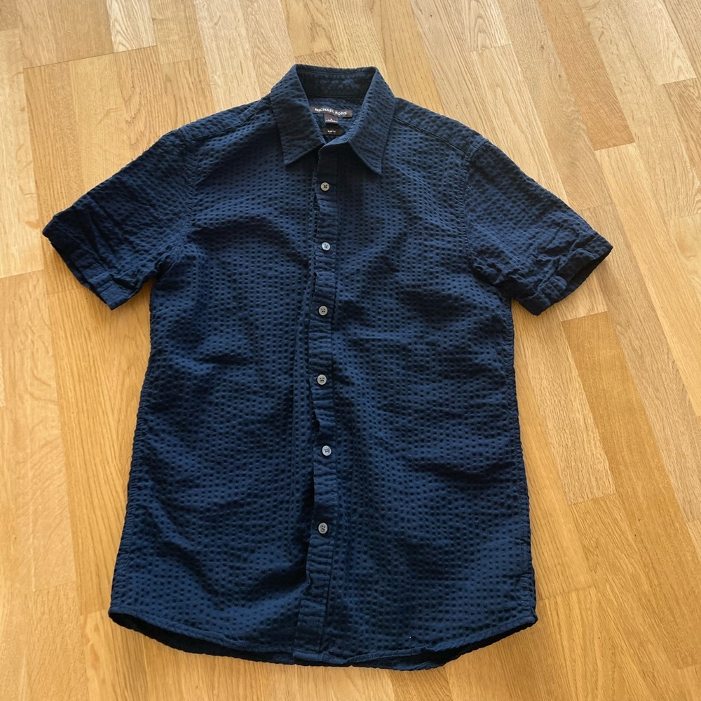 Michael Kors 100% Cotton Blue Slim Fit Short Sleeve Button Down *New Condition*